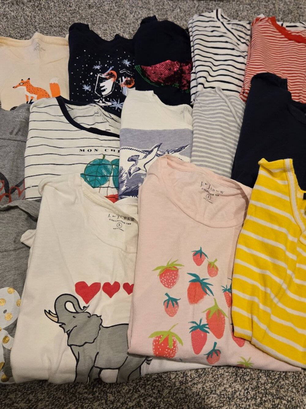 Lot of 14 J Crew Short Sleeved T-Shirts Size L Graphic Striped